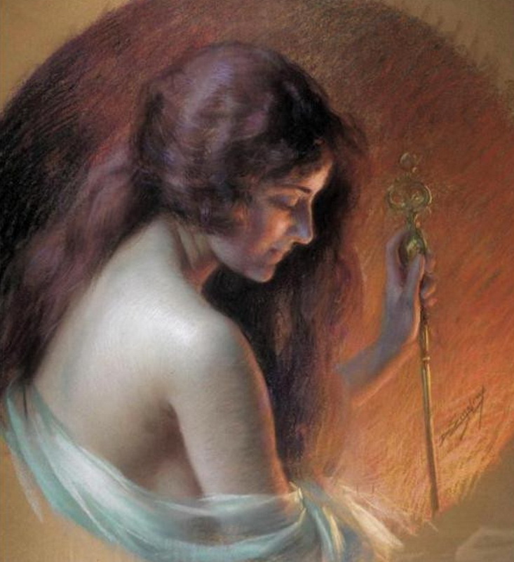 Figura femminile che regge un bastone